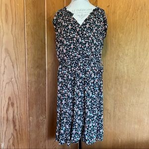 Loft Black Floral Dress with Elastic Waist and Tie Size XXL